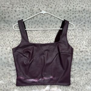 Express Women’s Body Contour Faux Leather Top in Deep Plum